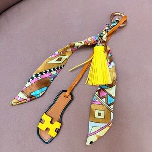 Handmade yellow Bag charms Miniature sandals tassel twilly 3in1 accessories